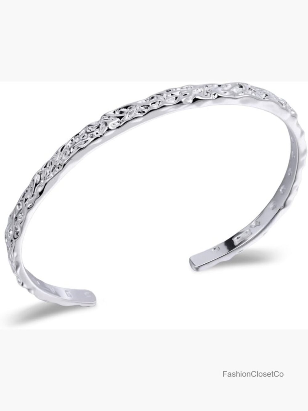 Silver Plated Hammered Cuff Bracelet Adjustable Boho Bangle Jewelry
